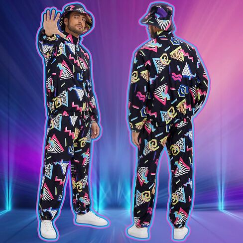 80s 90s Outfit for Men, Track Suit with Hip Hop Costume Accessories Set for Halloween 80s Themed Parties. in Kuwait