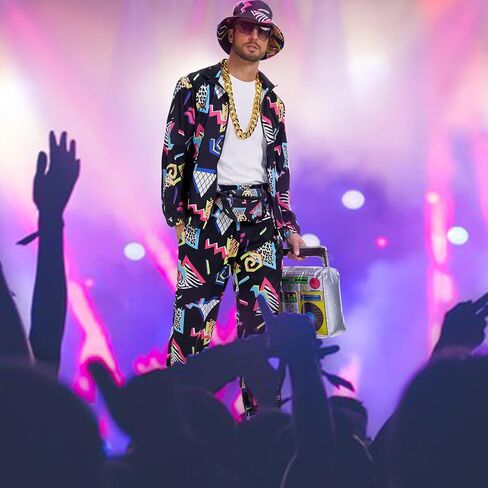 80s 90s Outfit for Men, Track Suit with Hip Hop Costume Accessories Set for Halloween 80s Themed Parties. in Kuwait