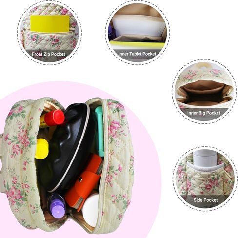 2pcs/ مجموعة محفظة حقيبة الظهر القطنية الصغيرة المبطنة للسيدات ، حقائب الكتف متعددة الجيبات للاستخدام اليومي ، السفر (383/ lightblue) in Kuwait