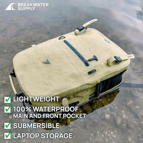 Breakwater Supply™ River Ute Waterproof IP68 Fishing Backpack, Floating TPU Submersible Dry Bag with Padded Hip Belt and Airtight Zippers | 20L (River Ute 20L CORDURA Safari Tan) in Saudi Arabia