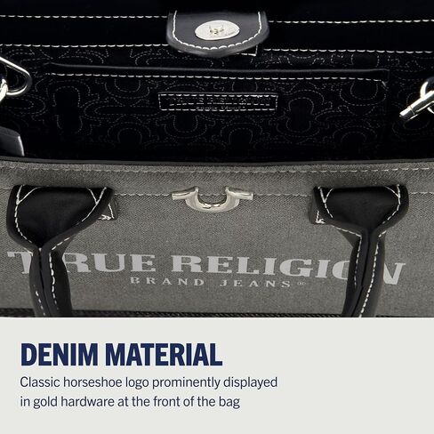 True Religion Women's Tote Bag, Medium Travel Purse Handbag with Adjustable Shoulder Strap and Horseshoe Logo, Grey in Saudi Arabia