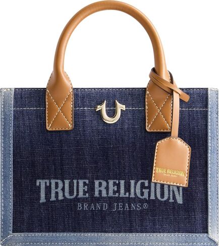 حقيبة يد نسائية من True Religion، حقيبة يد متوسطة الحجم للسفر مع حزام كتف قابل للتعديل وشعار حدوة الحصان، رمادية in Kuwait