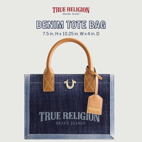 حقيبة يد نسائية من True Religion، حقيبة يد متوسطة الحجم للسفر مع حزام كتف قابل للتعديل وشعار حدوة الحصان، رمادية in Kuwait