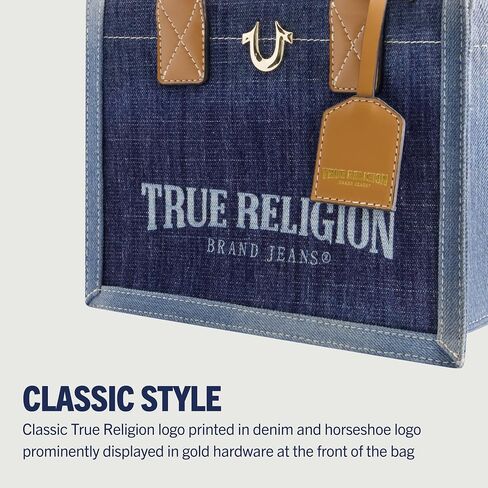 حقيبة يد نسائية من True Religion، حقيبة يد متوسطة الحجم للسفر مع حزام كتف قابل للتعديل وشعار حدوة الحصان، رمادية in Kuwait