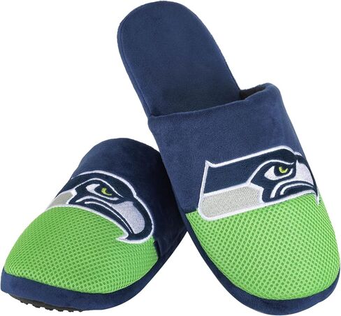 FOCO Men's NFL Logo Staycation Plush House Shoes Slide Slippers, Team Color, 7-8 in Saudi Arabia