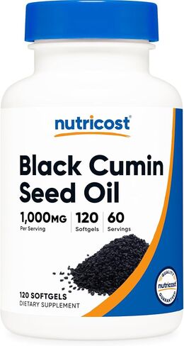 Nutricost Black Seed Oil (Cumin) - Cold Pressed, Source of Omega 3 6 9-120 Softgels, 1000mg Per Serving, 60 Servings - Non-GMO and Gluten Free in Saudi Arabia