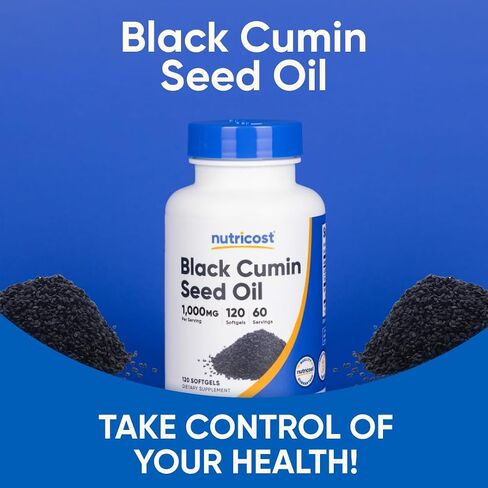 Nutricost Black Seed Oil (Cumin) - Cold Pressed, Source of Omega 3 6 9-120 Softgels, 1000mg Per Serving, 60 Servings - Non-GMO and Gluten Free in Saudi Arabia