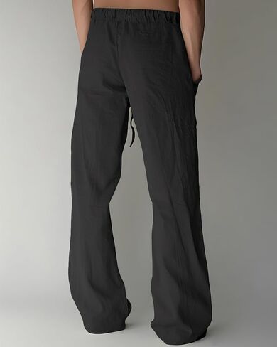 Men's Casual Cotton Linen Pants Elastic Waist Drawstring Summer Beach Lightweight Loose Yoga Linen Trousers Pockets in Saudi Arabia