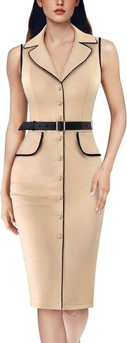 VFSHOW WOMENS Professional Work Business Office Office Bulted Elegant Lapel V Beck Buttons Frust Pencil Grash in Saudi Arabia