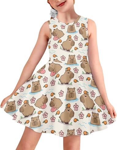 INSTANTARTS Girls Dress Breathable Stretch Tank Swing Midi Dresses Sleeveless Round Neck Summer Skater Dress in Saudi Arabia