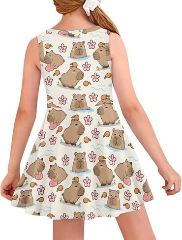 INSTANTARTS Girls Dress Breathable Stretch Tank Swing Midi Dresses Sleeveless Round Neck Summer Skater Dress in Saudi Arabia