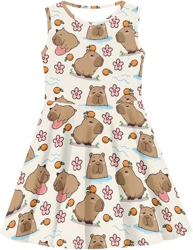 INSTANTARTS Girls Dress Breathable Stretch Tank Swing Midi Dresses Sleeveless Round Neck Summer Skater Dress in Saudi Arabia