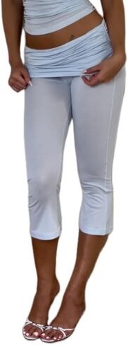Women Fold Over Capri Pants Low Rise Foldover Yoga Leggings Knee Length Cropped Flared Bell Bottom Capris Y2k in Saudi Arabia