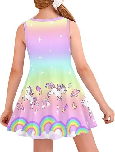 INSTANTARTS Girls Dress Breathable Stretch Tank Swing Midi Dresses Sleeveless Round Neck Summer Skater Dress in Saudi Arabia