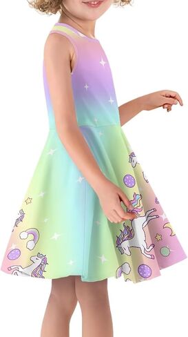 INSTANTARTS Girls Dress Breathable Stretch Tank Swing Midi Dresses Sleeveless Round Neck Summer Skater Dress in Saudi Arabia