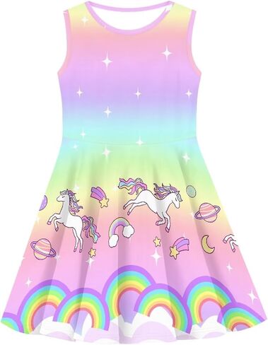INSTANTARTS Girls Dress Breathable Stretch Tank Swing Midi Dresses Sleeveless Round Neck Summer Skater Dress in Saudi Arabia