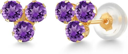 GEM Stone King 14K Gold Gold Goldstone Trio Stud أقراط للنساء | ثلاثة أحجار مستديرة 3 مم | المجوهرات الراقية لأمها زوجة المرأة in Kuwait