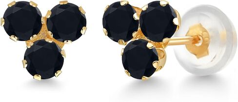 GEM Stone King 14K Gold Gold Goldstone Trio Stud أقراط للنساء | ثلاثة أحجار مستديرة 3 مم | المجوهرات الراقية لأمها زوجة المرأة in Kuwait
