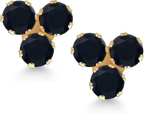 GEM Stone King 14K Gold Gold Goldstone Trio Stud أقراط للنساء | ثلاثة أحجار مستديرة 3 مم | المجوهرات الراقية لأمها زوجة المرأة in Kuwait