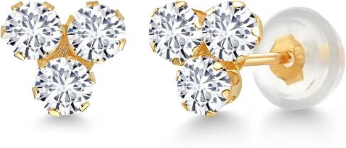 GEM Stone King 14K Gold Gold Goldstone Trio Stud أقراط للنساء | ثلاثة أحجار مستديرة 3 مم | المجوهرات الراقية لأمها زوجة المرأة in Kuwait