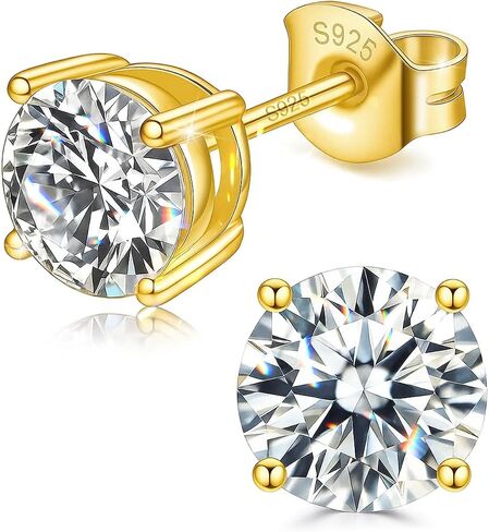 1.0-3.0CTW Moissanite Stud Earrings, 18K White Gold/14k Gold Plated 925 Sterling Silver, D Color VVS1 Clarity Lab Created Moissanite, Hypoallergenic Earrings Jewelry Gifts for Women Men in Kuwait