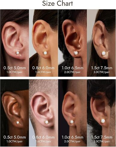 1.0-3.0CTW Moissanite Stud Earrings, 18K White Gold/14k Gold Plated 925 Sterling Silver, D Color VVS1 Clarity Lab Created Moissanite, Hypoallergenic Earrings Jewelry Gifts for Women Men in Kuwait