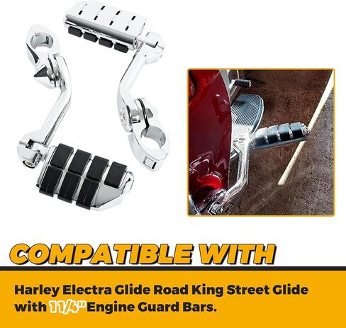 Kojem 1.25 "أوتاد الطريق السريع على دراجة نارية متوافقة مع Harley Touring Softail Sporster Dyna Road King Electra Glide Street Glide مع 1 1/4 بوصة واقي قابلة للتعديل الأوتاد الزاوية الطويلة مسند قدم المساعد in Saudi Arabia