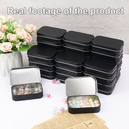 55 Pack Black Metal Tins with Hinged Lid, Rectangular Hinged Tins for Mini Candles, Keys, Cosmetics, Candy (3.75 x 2.45 x 0.9 Inch) in Saudi Arabia