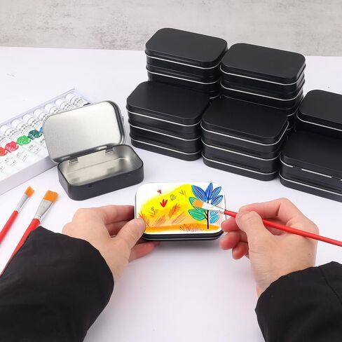 55 Pack Black Metal Tins with Hinged Lid, Rectangular Hinged Tins for Mini Candles, Keys, Cosmetics, Candy (3.75 x 2.45 x 0.9 Inch) in Saudi Arabia