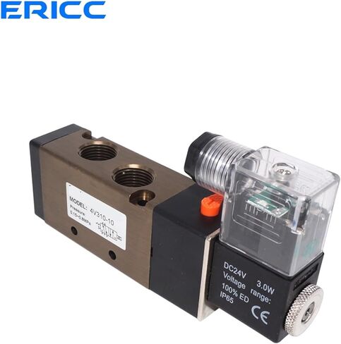 4v310-08 صمامات ملوية لصمامات التحكم في غاز الهواء الصمامات 3/8 "BSP 2 الموضع 5 المنفذ 2/5 Way12V DC 24V DC 110V 220V AC (مع تركيبات 10 مم ، 4V310-08 AC110V) in Kuwait