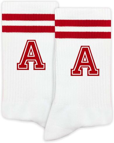 Striped Initial Socks with the Letter in Red, Socks for Adult, Teens, Men&Women Socks, Gifts for Friends, Family, etc. in Saudi Arabia