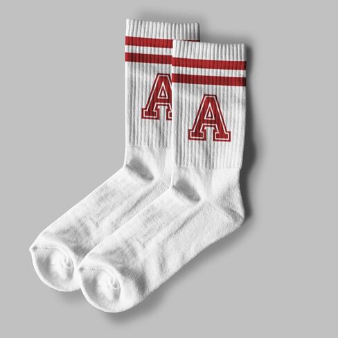 Striped Initial Socks with the Letter in Red, Socks for Adult, Teens, Men&Women Socks, Gifts for Friends, Family, etc. in Saudi Arabia