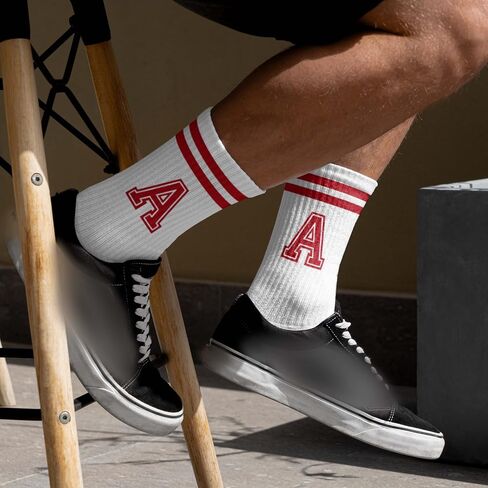 Striped Initial Socks with the Letter in Red, Socks for Adult, Teens, Men&Women Socks, Gifts for Friends, Family, etc. in Saudi Arabia