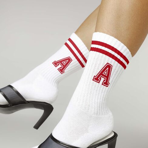 Striped Initial Socks with the Letter in Red, Socks for Adult, Teens, Men&Women Socks, Gifts for Friends, Family, etc. in Saudi Arabia