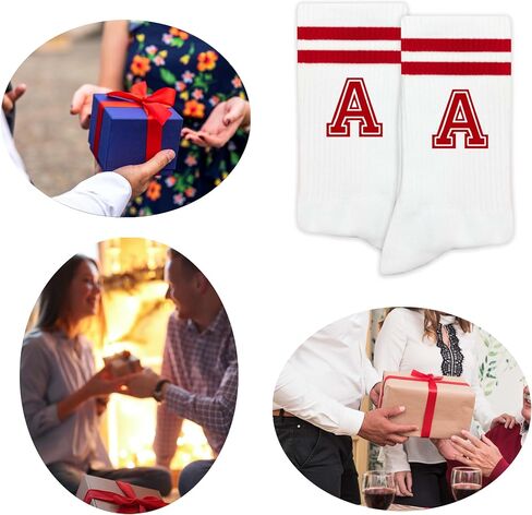 Striped Initial Socks with the Letter in Red, Socks for Adult, Teens, Men&Women Socks, Gifts for Friends, Family, etc. in Saudi Arabia
