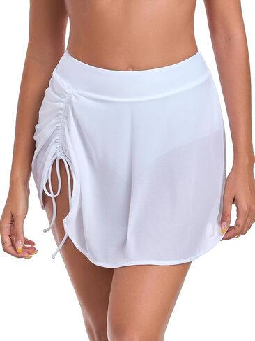 Ocean Blues Women's High Waisted Mesh Swim Skirt Ruched Side Adjustable Skirted Built-in Briefs in Saudi Arabia