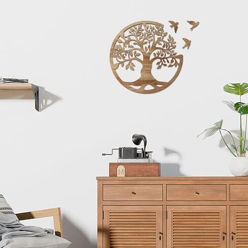 Tree of Life Wall Art Wooden Tree Life Wall Decor with Three Birds 12 Inch Round Family Tree Life Wall Hanging Plaque for Bedroom Living Room Kitchen Office Farmhouse Decor Indoor Outdoor (Round Tree of Life - Wood Color) in Saudi Arabia