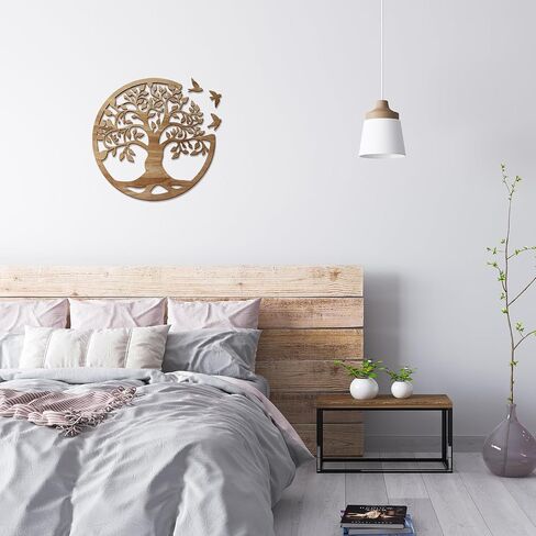 Tree of Life Wall Art Wooden Tree Life Wall Decor with Three Birds 12 Inch Round Family Tree Life Wall Hanging Plaque for Bedroom Living Room Kitchen Office Farmhouse Decor Indoor Outdoor (Round Tree of Life - Wood Color) in Saudi Arabia