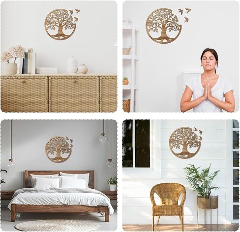 Tree of Life Wall Art Wooden Tree Life Wall Decor with Three Birds 12 Inch Round Family Tree Life Wall Hanging Plaque for Bedroom Living Room Kitchen Office Farmhouse Decor Indoor Outdoor (Round Tree of Life - Wood Color) in Saudi Arabia