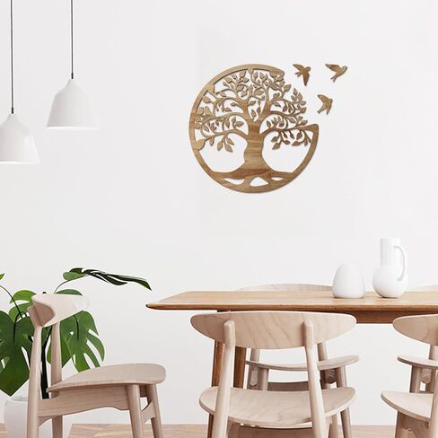 Tree of Life Wall Art Wooden Tree Life Wall Decor with Three Birds 12 Inch Round Family Tree Life Wall Hanging Plaque for Bedroom Living Room Kitchen Office Farmhouse Decor Indoor Outdoor (Round Tree of Life - Wood Color) in Saudi Arabia