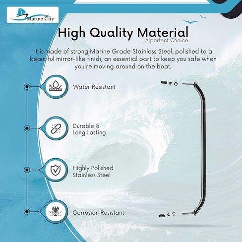 MARINE CITY 304 Grade Stainless Steel Smooth Polished Heavy Duty Boat Handle Oval Tube Grab Bar Mount Handrail with Flange and Studs 23 Inches for Marines – Boats – Yachts – RVs (Pack of 1) in Saudi Arabia