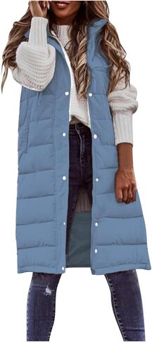 Long Puffer Vest Women Sleeveless Lightweight Puffer Hooded Jacket Winter Warm Outerwear Quilted Jackets for Women in Saudi Arabia
