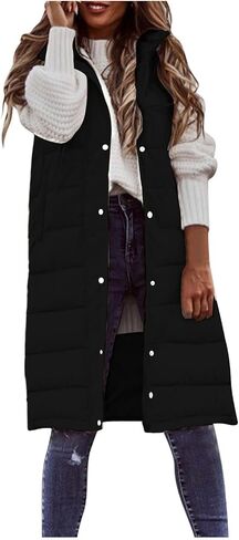 Long Puffer Vest Women Sleeveless Lightweight Puffer Hooded Jacket Winter Warm Outerwear Quilted Jackets for Women in Saudi Arabia