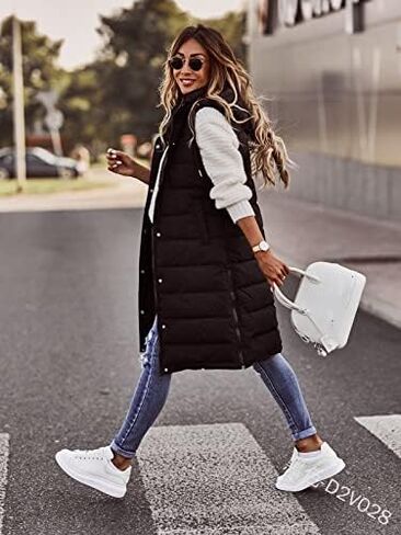 Long Puffer Vest Women Sleeveless Lightweight Puffer Hooded Jacket Winter Warm Outerwear Quilted Jackets for Women in Saudi Arabia