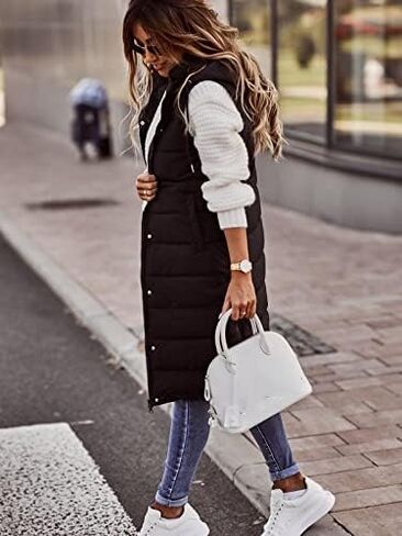 Long Puffer Vest Women Sleeveless Lightweight Puffer Hooded Jacket Winter Warm Outerwear Quilted Jackets for Women in Saudi Arabia