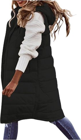Long Puffer Vest Women Sleeveless Lightweight Puffer Hooded Jacket Winter Warm Outerwear Quilted Jackets for Women in Saudi Arabia