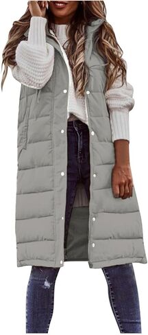 Long Puffer Vest Women Sleeveless Lightweight Puffer Hooded Jacket Winter Warm Outerwear Quilted Jackets for Women in Saudi Arabia