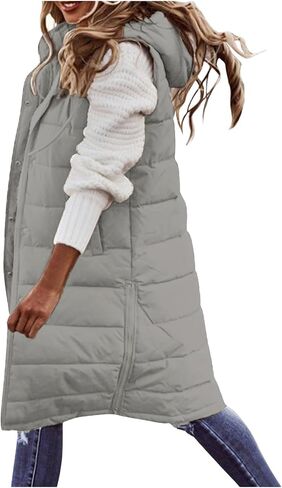 Long Puffer Vest Women Sleeveless Lightweight Puffer Hooded Jacket Winter Warm Outerwear Quilted Jackets for Women in Saudi Arabia
