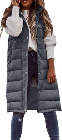 Long Puffer Vest Women Sleeveless Lightweight Puffer Hooded Jacket Winter Warm Outerwear Quilted Jackets for Women in Saudi Arabia
