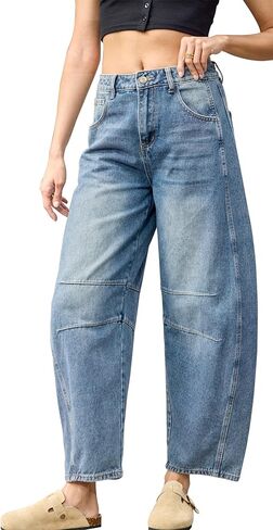HUNGSON Women's Barrel Jeans Wide Leg Mid Rise Loose Y2k Baggy Boyfriend Jeans Denim Ankle Pants in Kuwait